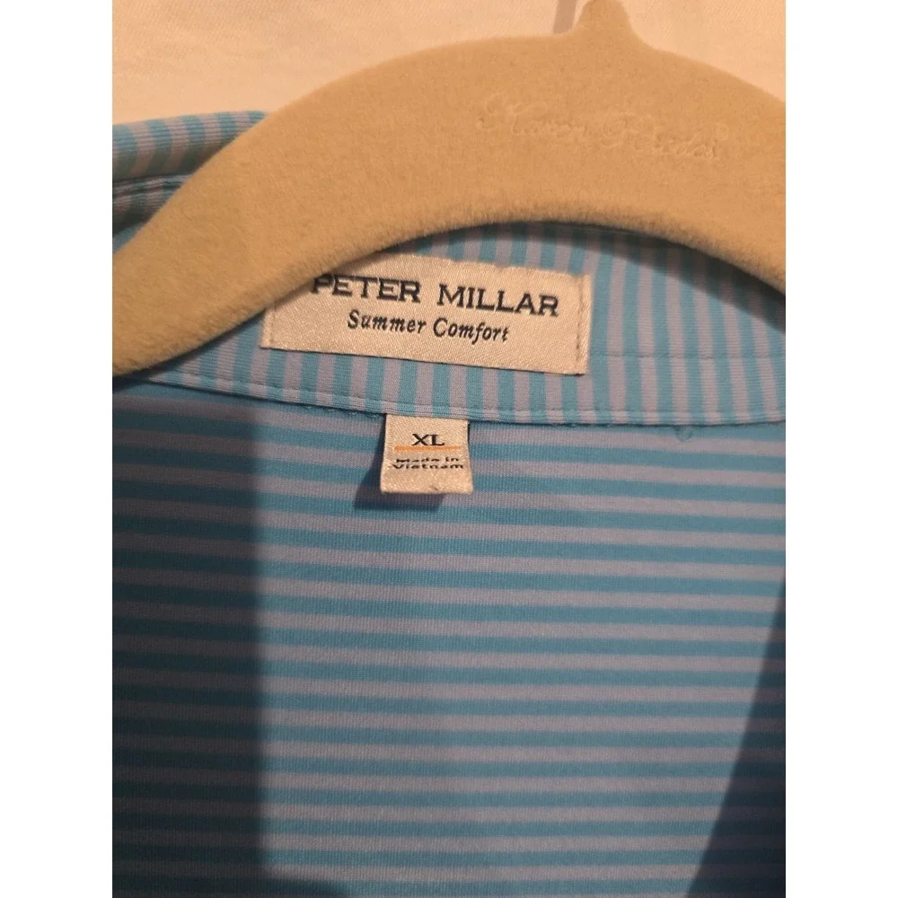 Peter Millar Mens SZ XL Caribbean Blue Striped Performance Polo Mens Logo NWT - Picture 3 of 5